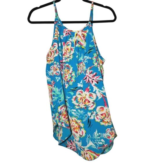 EUC Renee C. Galia Cami Tank Top Floral Blue Sleeveless Women's Large Flowy - Picture 2 of 7